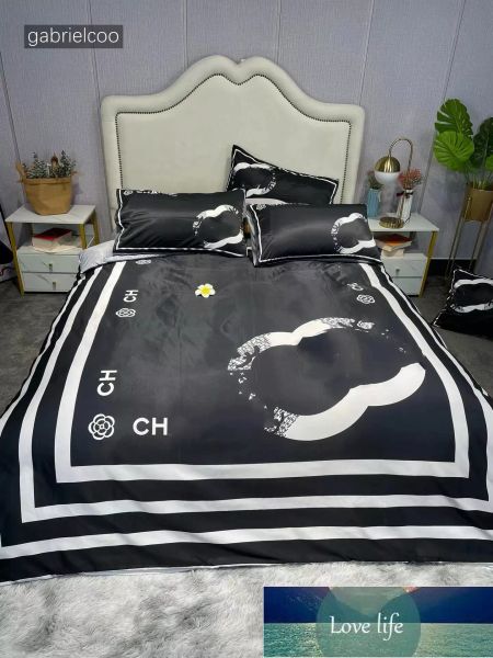 Lux Ice Silk Bedding Set com logotipo clássico Imprimir verão Cool Duvet Capa Campa de lençóis Capa de travesseiro de 4 peças de 4 peças adequadas para 1,5m, 1,8m e 2m camas
