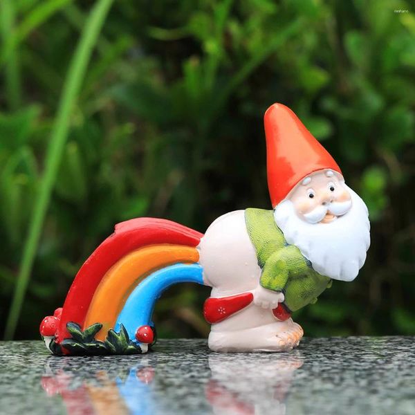 Gartendekorationen im Freien Regenbogen Furz Zwerg weißer Bart älterer Harzhandwerk Pendant