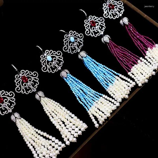 Dangle Ohrringe Zoca Pearl Round Edelsteinperlen Quaste Tassel Solid 925 Silberqualität Fein Schmuck Frauen Party Engagement Geschenk