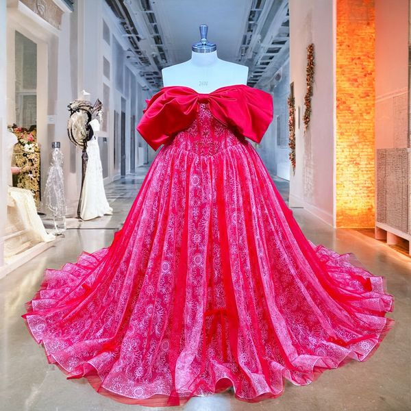 Assumi Lnyer Sweetart Neck Lace Sump Back Backing Seuinins Shiny Lace Red Bow Plus Size Abito da sposa Abito da sposa Foto Office Video