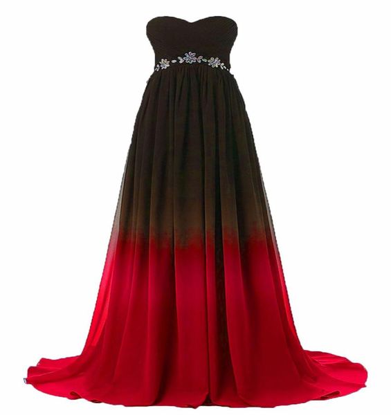 2018 Sexy Schatz Aline Gradient Red Blue Chiffon Prom Kleider mit Perlen Chiffon Floorlänge Plus Size Formal Part8481861