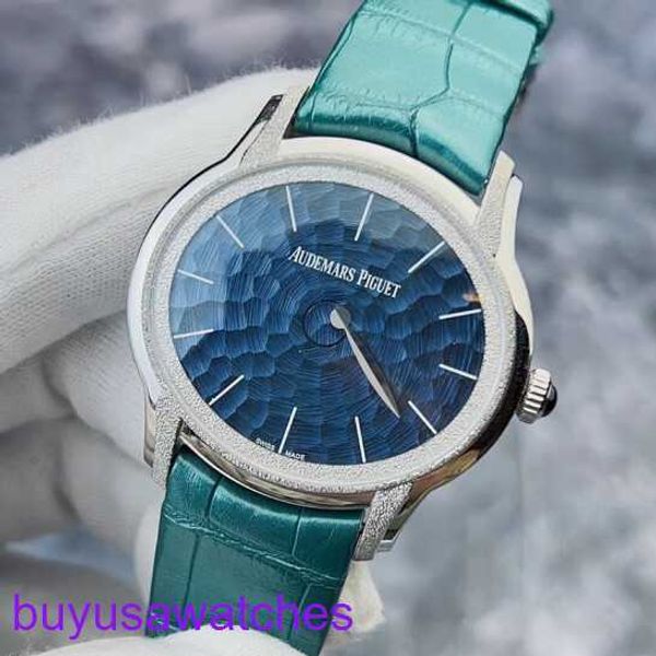 AP Armband Uhr Watch Montre Millennium Serie Womens 77266BC Frost Goldhandwerk Blaues Ripple -Zifferblatt mit Einzelzeiger -Design Automatische Mechanische Damen Uhr