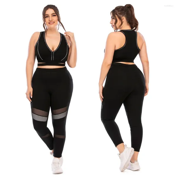 Set attivi più dimensioni donne yoga 2 pezzi sexy set di allenamento per il collo a v-scollo profondo con leggings reggy sport senza soluzione di continuità