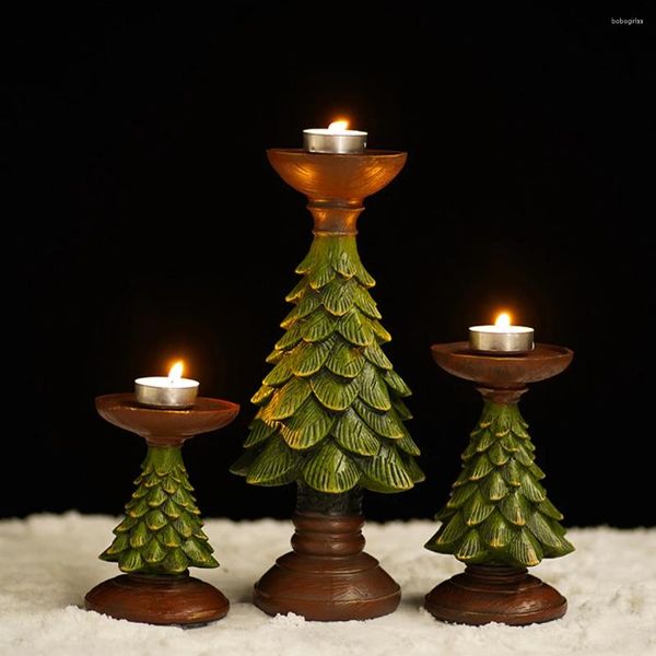 Titulares de velas Tree Christmas Tea Light Stands Resina Ornamento Xmas Casa de castiça