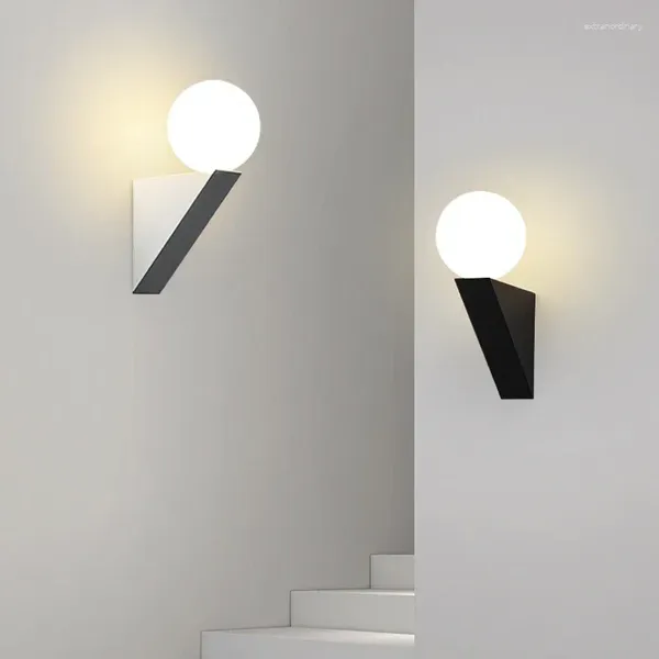 Duvar lambası siyah beyaz LED ışıkları G9 ampul beroom iç cam bilyalı lambalar oturma odası koridoru için aplik