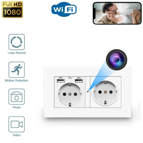 System Dual USB EU Stardard Socket Basis WiFi -Kamera HD -Wandauslasss Wireless IP -Kamera Innenräume Sicherheitsüberwachung Remote -Überwachung