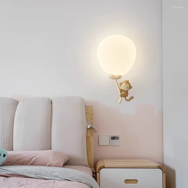 Lampada da parete Cute Balloon Monkey Bear per bambini Lampade per bambini Cartoon Creative Baby Nursery Boy Girl Camera da letto Luci da letto