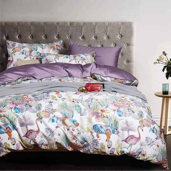 Yatak takımları Mısır pamuklu yatak keten çarşaf saten nevresim çiçek baskı kızlar pastoral prenses yatak örtüsü