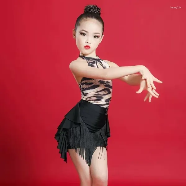 Bühnenbekleidung Lolita Kinder Sommer Latin Dance Training Kleidung Online Red Performance Girls 'Split Rock