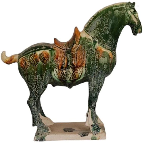 Figuras decorativas Tang sancai Green Glaze War Horse Antique Porcelain imediatamente Faça uma decoração de fortuna