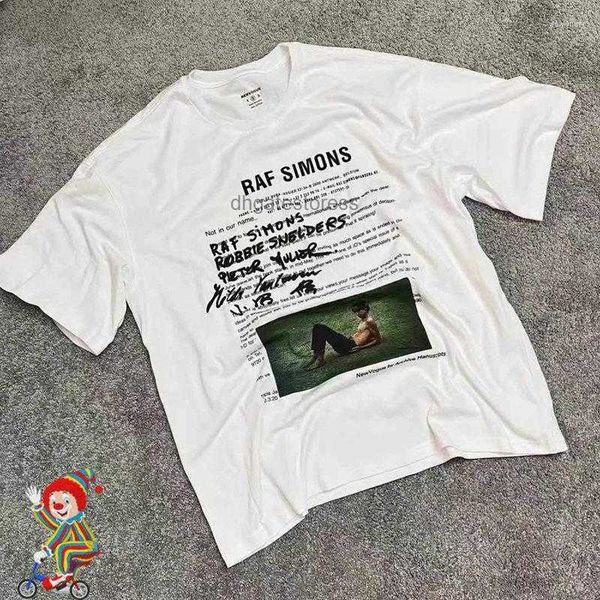 Camicie da uomo raf Simons personaggio PO lettere stampare magliette a maniche corte uomini donne sciolte hip-hop top t-tee