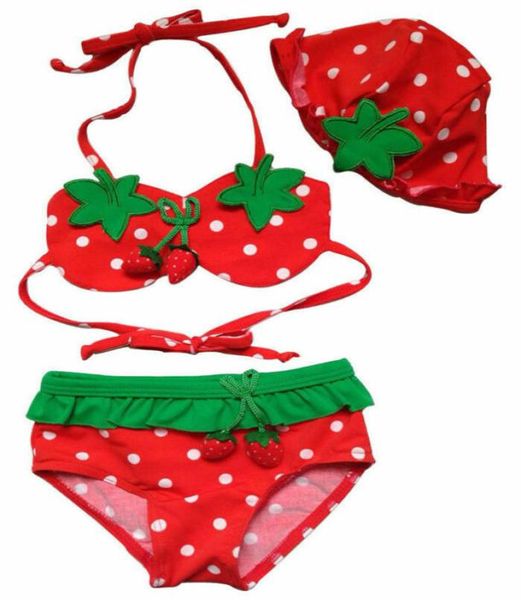 Kleinkind niedliche Erdbeer Bikini Set Baby Girls 3pcs Badeanzug Badeanzug Bikini Tankini Strandbekleidung mit Hut Wety Style8429269