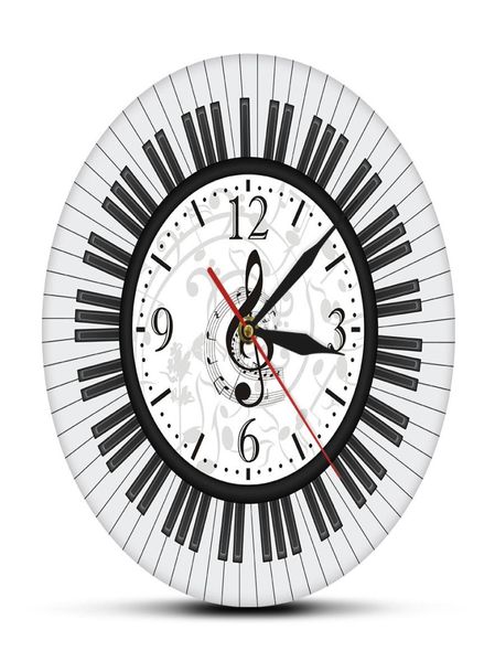 Tastiera per pianoforte arte con clef arte da parete moderna Note musicali Note musicali in bianco e nero Watch Music Studio Decorazioni per pianista Y204362306