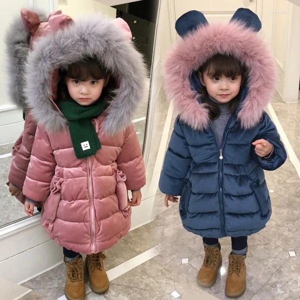 Down Coat Baby Girls Winter Baumwolle warme Jacke Langarm mit Kapuze mit Kapuze Fellfell formelle weiche Party Kinder Outwee Hochqualität