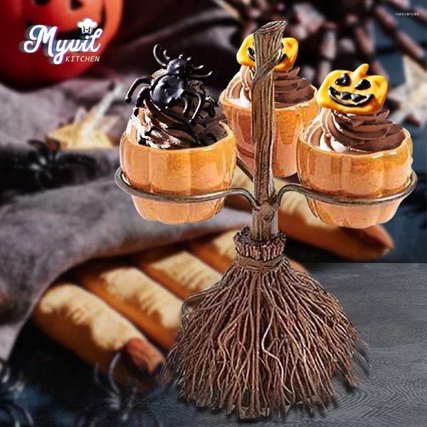 Decorazione per feste Halloween Snack di zucca ciotola per scopa per la scopa dell'organizzatore di cesti rimovibile Candy Fruit Dessert Decor Accessori