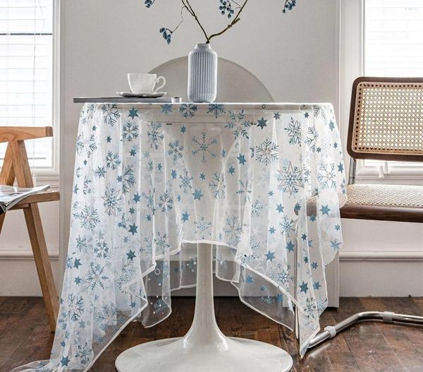 Tale da mesa azul Bordado de neve bordado Toel de mesa elegante Tulle Lace Cober
