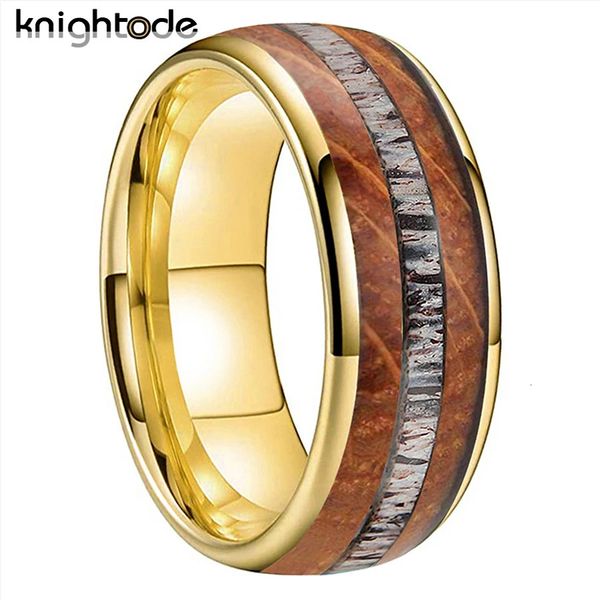 Anelli in carburo di tungsteno da 8 mm per uomo per uomo Donne Wedding Band Whisky Barrel Canna in legno Gioielli Fashi