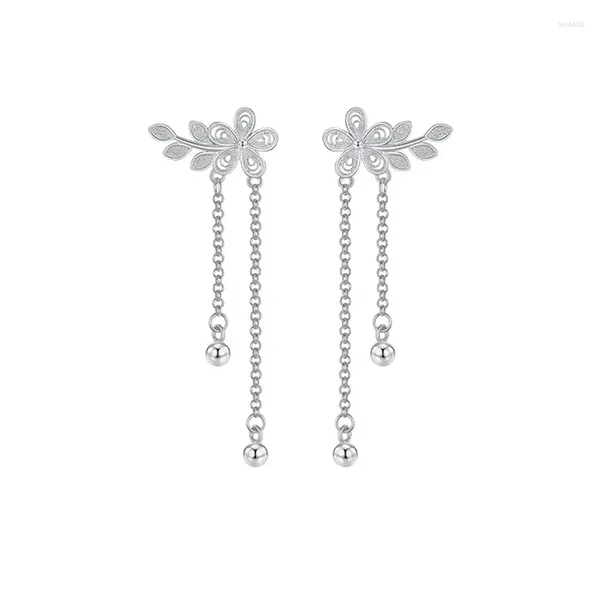 Stift Ohrringe Sterling Silber Farb Trendy Pflaumenblüten Quasten Ohr-Buckel Frauen Modeschmuck