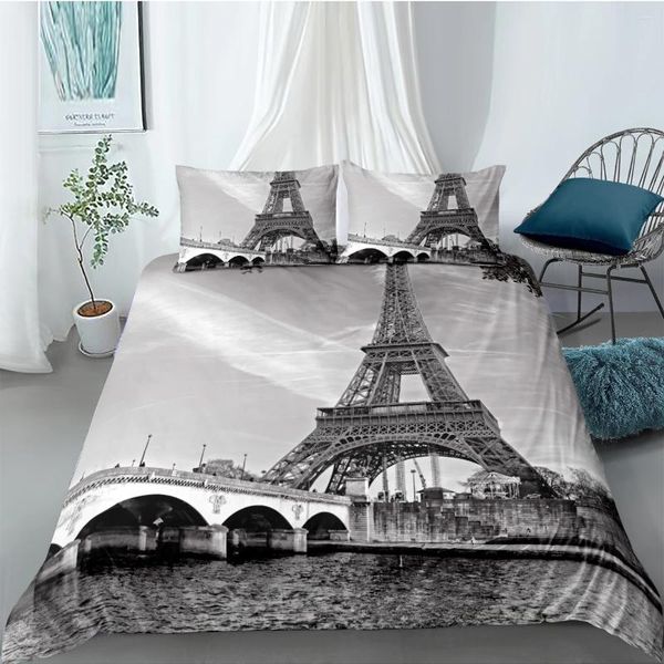 Bettwäsche -Sets 3D Duvet Cover Set Deckungsabdeckung Bettwäsche Voller Twin Single -Doppel -Austausch Iron Tower Home Texitle