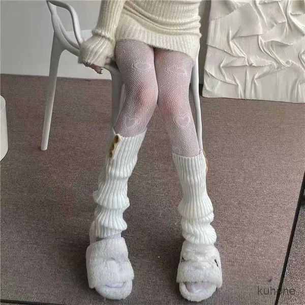 Meias de meias de amor malha de flor kawaii japonesa lolita insacedas fofas branca calcinha primavera no verão superestil