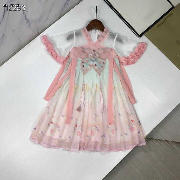 Classics Girls Partydress hanfu design saia bebê tamanho 110-160 cm roupas de designer de gelo vestido de tecido de algodão de seda 24april