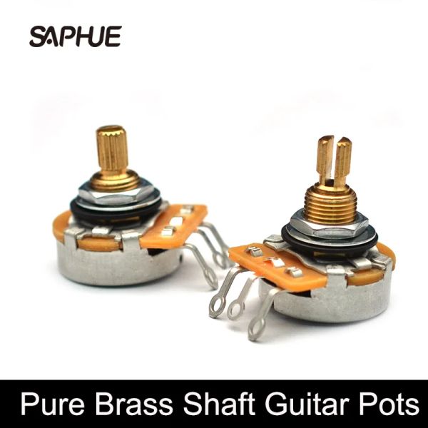 Kabel 4pcs reine Messingwellen -Gitarrentöpfe log a oder linear 250k/500k Messingwelle Volumenton Potenzentiometer für Elektrogitarren