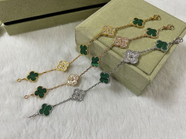 Bracciale di gioielli di moda Bracciale bracciale braccialetto a tre foglie Gerba a quattro foglie Luxury 4 Silver Gold Gold Womens Flower Chain Designer