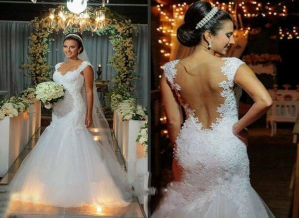 Klassische weiße luxuriöse Spitze Meerjungfrau Brautkleider Inbal Dror Sexy Rückenfreie Brautkleider Applikationen Perlen Kapelle Zug Vestidos de 3067431