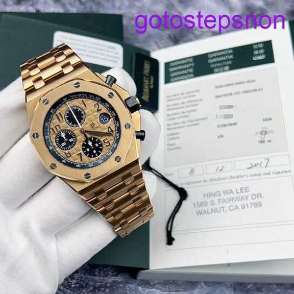 Highnd AP Wrist Watch Royal Oak Offshore Series 26470or Gold Shell Gold Gold Gold Cronógrafo Mens relógio 18K Rose Gold Material 42mm