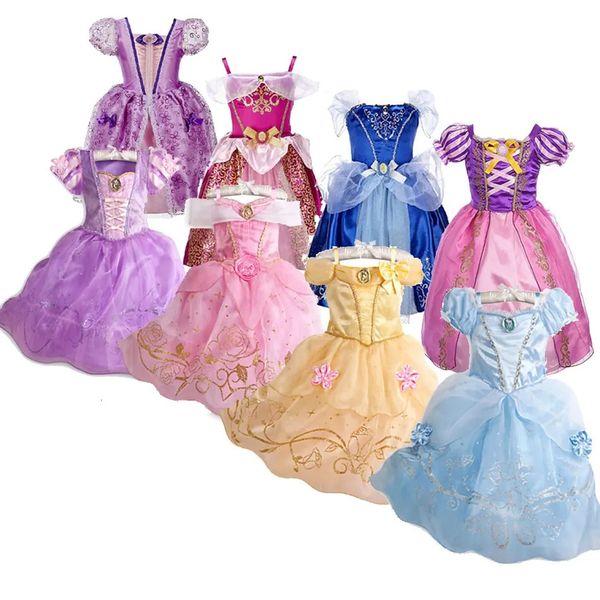 Çocuklar Prenses Kostüm Partisi Fantezi Çiçek Vestido Noel Doğum Günü Karnavalı Giydirme Rapunzel Belle Disguise Frock 240412