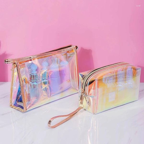 Stume di stoccaggio Fashion PVC Donne trasparenti Make Up Case Laser Beauty Organizzatore Mini Jelly Bag per Ladies Cosmetic