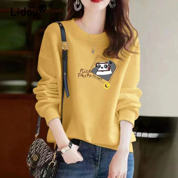 Kleider Frühling Herbst koreanischer Stil Kawaii Cartoon Panda Katzendruck Langarm weibliche weibliche Sweatshirt Casual Lose Pullover Top Frauen Kleidung