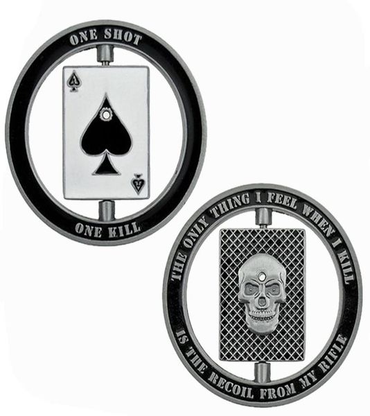 Rotable America Police Swat Bullet Ace of Spades Skull One Shiot One Kill Challenge Coin Art Collection Gift5205290