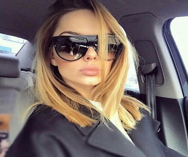 Негабарированная плоская топ женщин Большой рамка Kim Kardashian дизайнер бренда Ladies Sun Glasses Черные солнцезащитные очки Gafas de Sol1990408