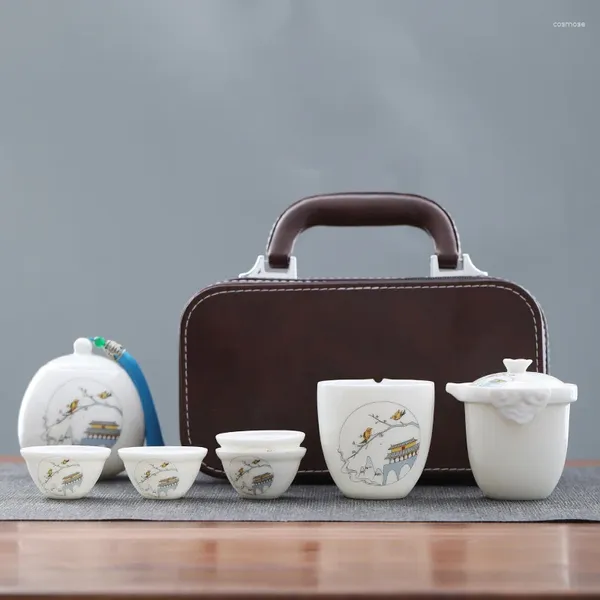 Чайные наборы ручной работы цветочных дизайнеров Tea Set White китайский ланолин Jade One Pot.