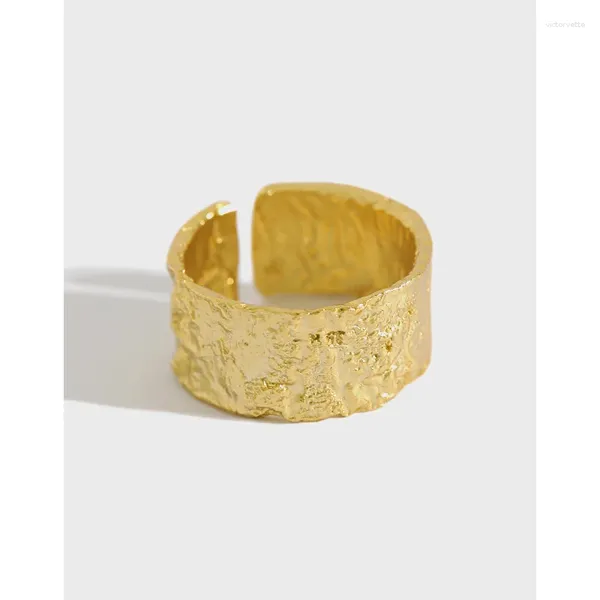 Clusterringe 925 Sterling Silber Koreanische Ins Style Drop-Form Goldene unregelmäßige Zinnfolie Textur Offener Ring für Frauen Modeschmuck Geschenke