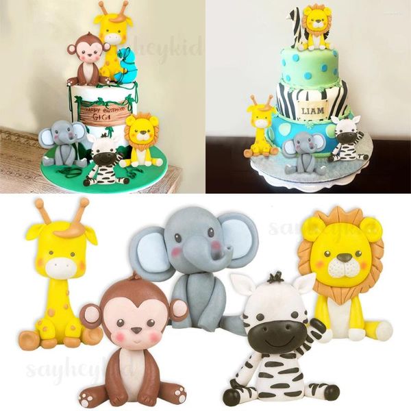 FESTIDOS DE FESTO ZOONENTE ANALMENTES Topper Lion Zbra girafa de elefante Soft Pottery Decoration Jungle Birthday Birthday Baby Shower