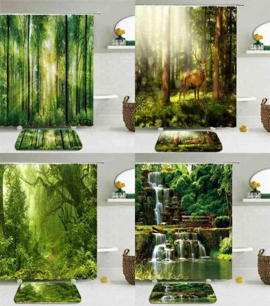 2PCSSET 3D Natural Forest Green Plants Carvine Set Set Math Bath Stroals Водонепроницаемые ткани Нельсфузовая туалетная ванная комната 2108309123877