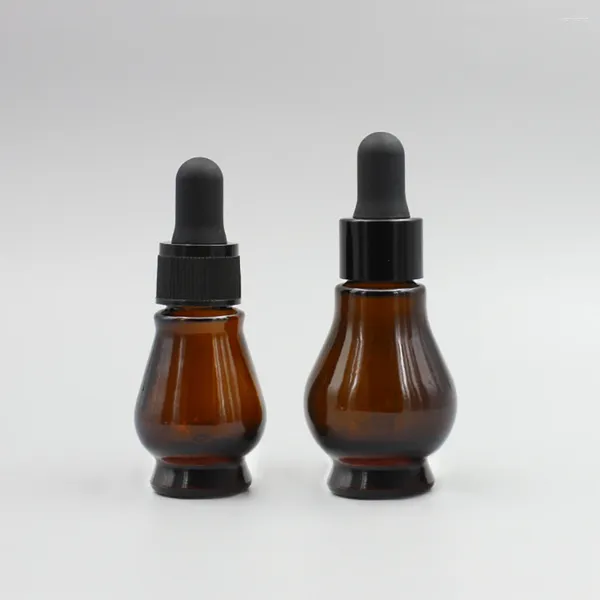 Garrafas de armazenamento garrafa de cosméticos de óleo com cabeça preta fosca de 20 ml de vidro âmbar recipiente