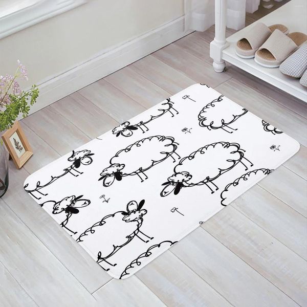 Tappeti Animali Bianco nero Curly Sheep Flowers Cucina Cucina Staratore camera da bagno Pavimento Capetti Casa della casa Tappeti Tappeti Tappeti arredamento per la casa