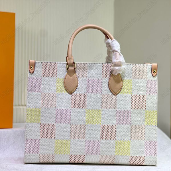 Alta qualidade 2024 Moda Bolsa clássica versátil ontogo mm bolsa feminina bolsa feminina damier gigante canvas dip rosa tingido bolsa de compras