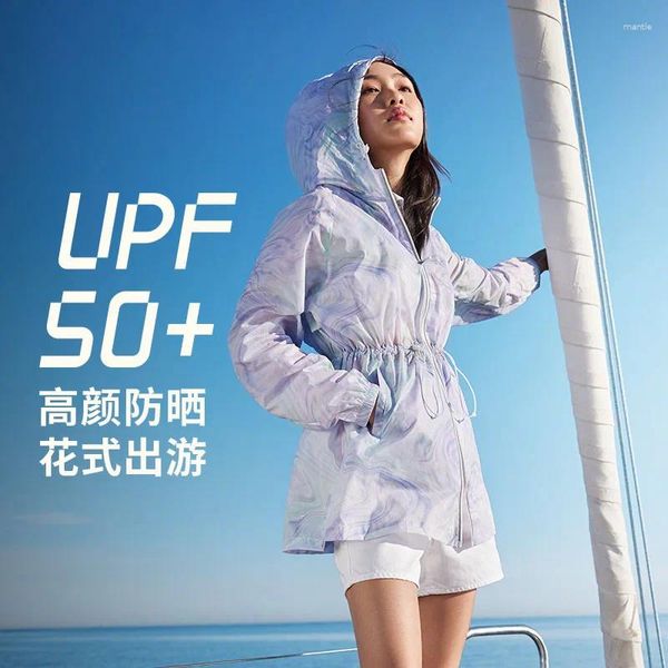 Женские куртки на солнце защита от рукавицы с длинным рукавом пляжную прикрытие с легкой zip Zip Pighting Room с карманами UPF 50 B30525068