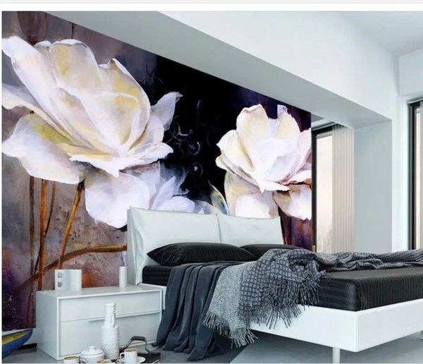 Papéis de parede 3d papel de parede personalizado mural estilo europeu pintada à mão pintura a óleo White rose tv parede de fundo