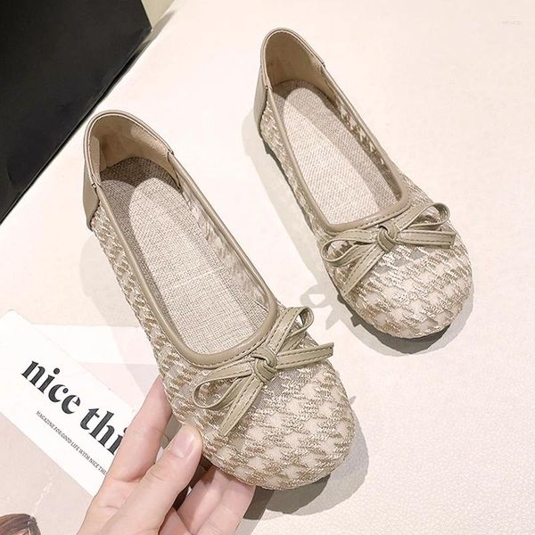 Scarpe casual chic houndspooth in pizzo mesh ballet woman estate estate ballerina flappys ladies morbido topino rotondo di mocassini poco profondi