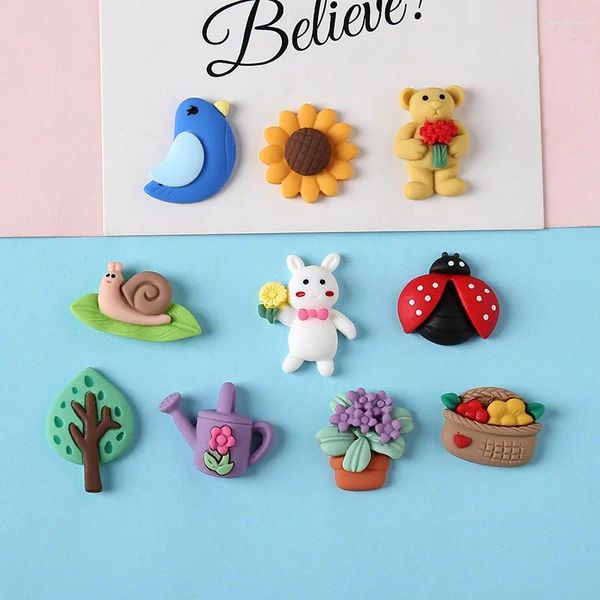 Dekorative Figuren 20pcs Mini Kawaii Tiere Blume Vogel flacher Rücken Harz Cabochons Haare Bow Center Scrapbook Diy Schmuck Handwerk Accessoires