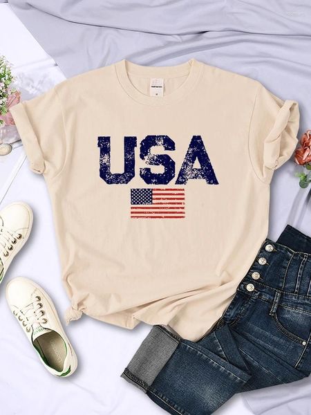 Kadın T Shirts USA Mektuplar Amerikan bayrak yıldızları ve çizgileri baskılı kadın tişörtler sokak hip hop tee giyim yaz nefes alabilen tshirt