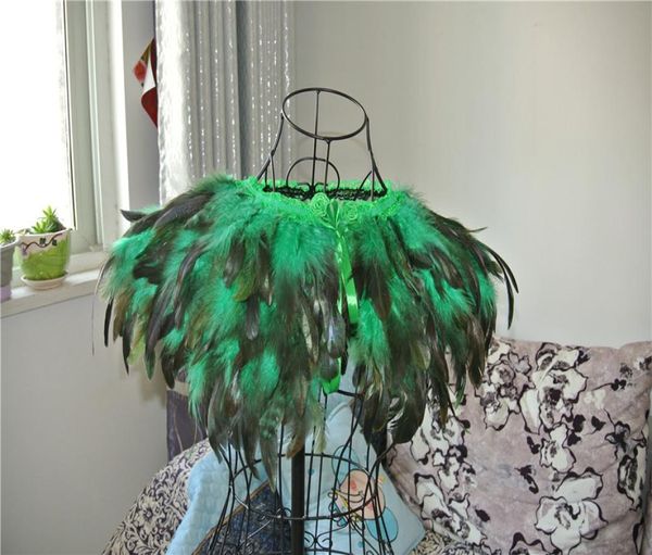 3 Ply Green Feather Collar Shrug Cape Feather Shawle