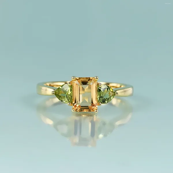 Anelli di cluster Gem's Beauty 14K Gold Gold Pieno 925 Silver Natural Emerald Cut Citrine per donne Petite a tre pietre peridot peridot fai-da-te