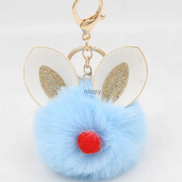 Keychains colhedores de coelho orelhas de peles falsas pompom amarelo keyrans de pendentes sacos de carros de roupas acessórios presentes