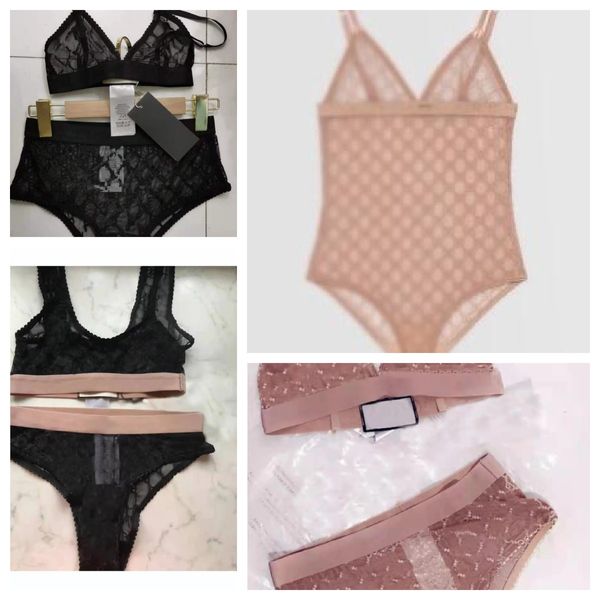 Sexy Frauen Dessinger Spitzen -BH -Sets Stickerei Logo Briefe Spaghetti -Straße Bustier Weste und Höschen Twinset Dessous Unterwäsche SML SML